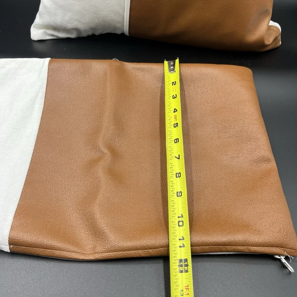 WOVEN NOOK Zulu Down Pillow  & Cover Brown White Square‎ Cotton Faux Leather
